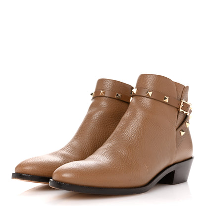 Valentino Garavani Grained Calfskin Rockstud Single Buckle 35mm Cowboy Ankle Boots 38.5 Nocciola 4 of 11