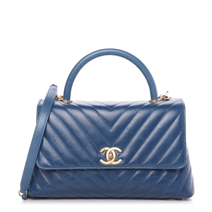 Chanel Calfskin Chevron Quilted Small Coco Handle Flap Blue 1 of 10