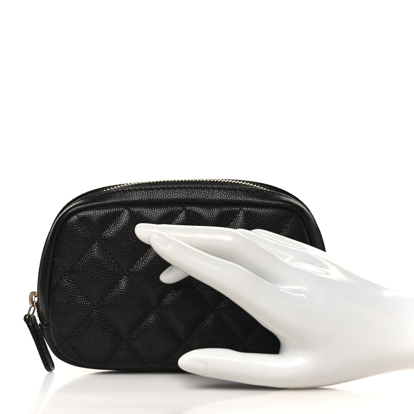 Caviar Quilted Small Curvy Pouch Cosmetic Case Black