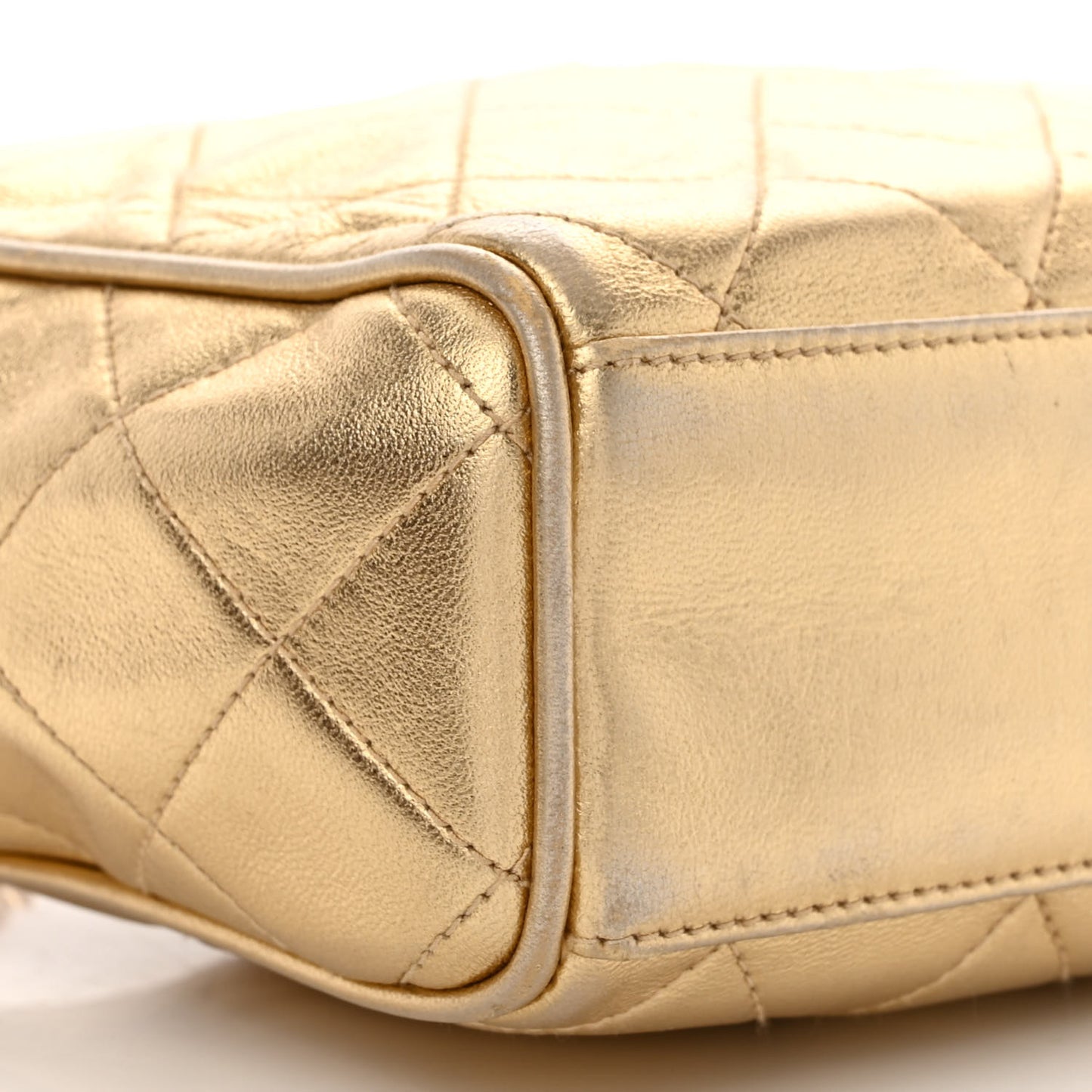 Metallic Lambskin Quilted Tassel Camera Case Gold