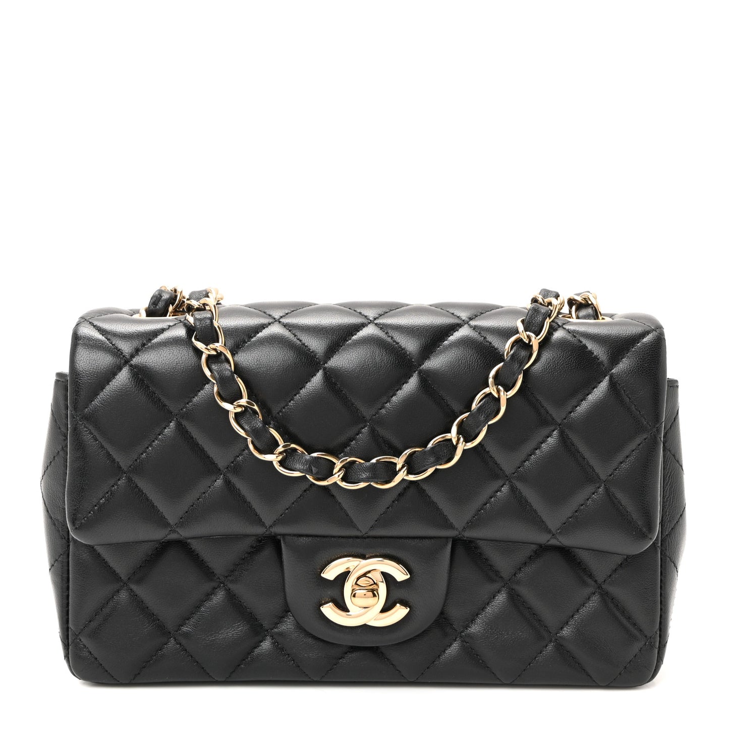Lambskin Quilted Mini Rectangular Flap Black