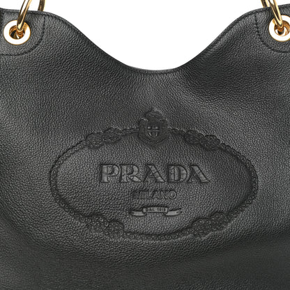 Prada Vitello Phenix Embossed Logo Hobo Black 8 of 10