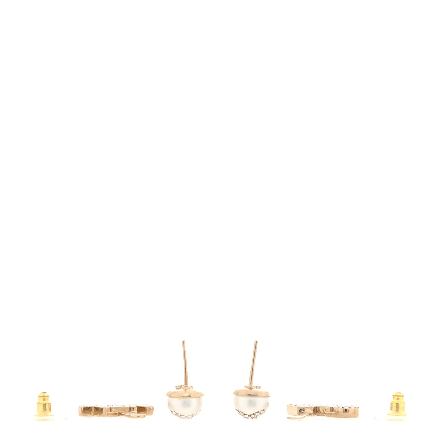 Crystal Pearl Cha-Nel Logo Earrings Gold