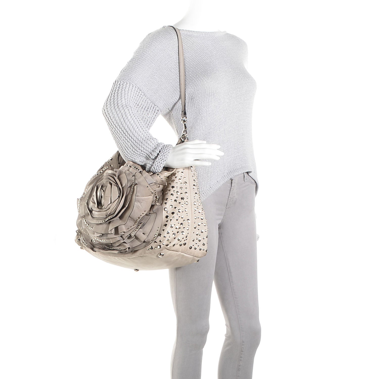 Valentino Garavani Nappa Studded Petale Tote Taupe 2 of 8