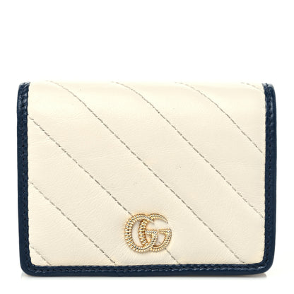 Gucci Vintage Effect Calfskin Matelasse Diagonal Torchon GG Marmont Card Case Wallet Mystic White Blue Agata 1 of 6