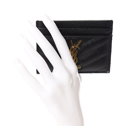 Saint Laurent Grain De Poudre Matelasse Chevron Monogram Credit Card Case Black 2 of 8
