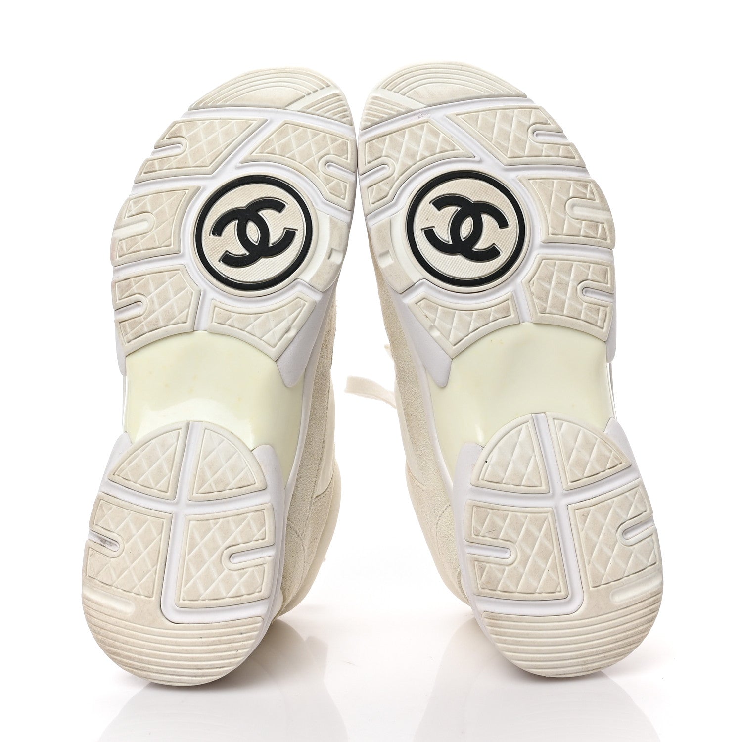 Chanel Suede Calfskin Fabric CC Sneakers 37.5 White 5 of 6