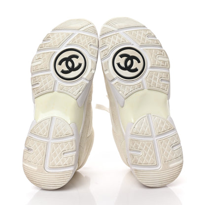 Chanel Suede Calfskin Fabric CC Sneakers 37.5 White 5 of 6