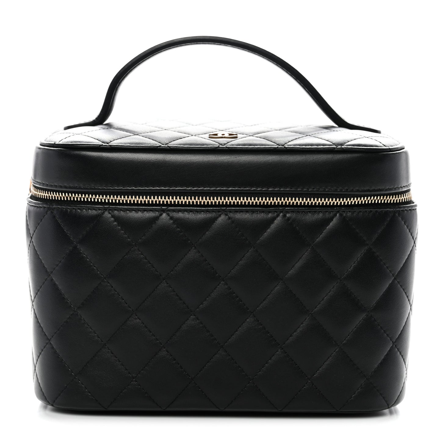 Lambskin Quilted Large Vanity Pouch Black