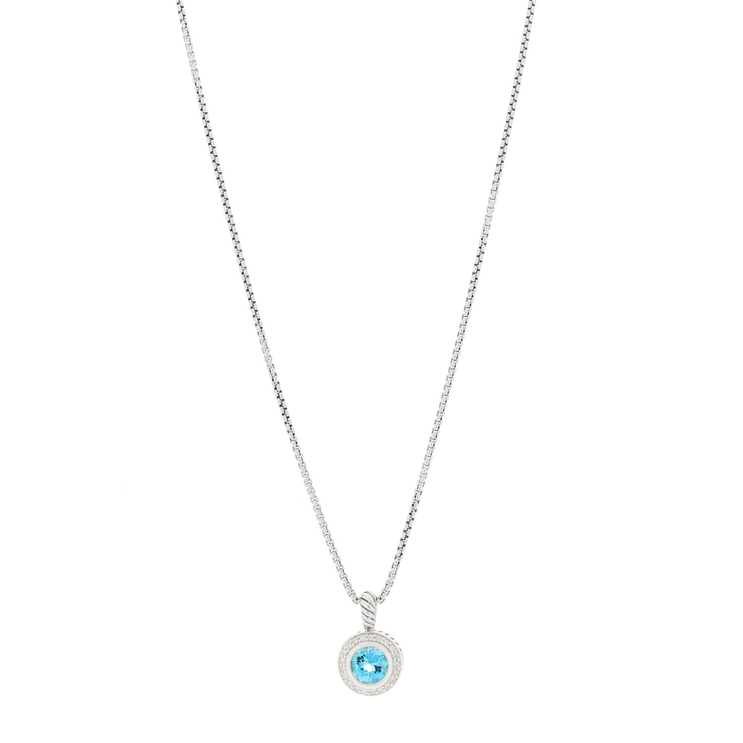 Sterling Silver Diamond Blue Topaz 8mm Petite Cerise Pendant Necklace