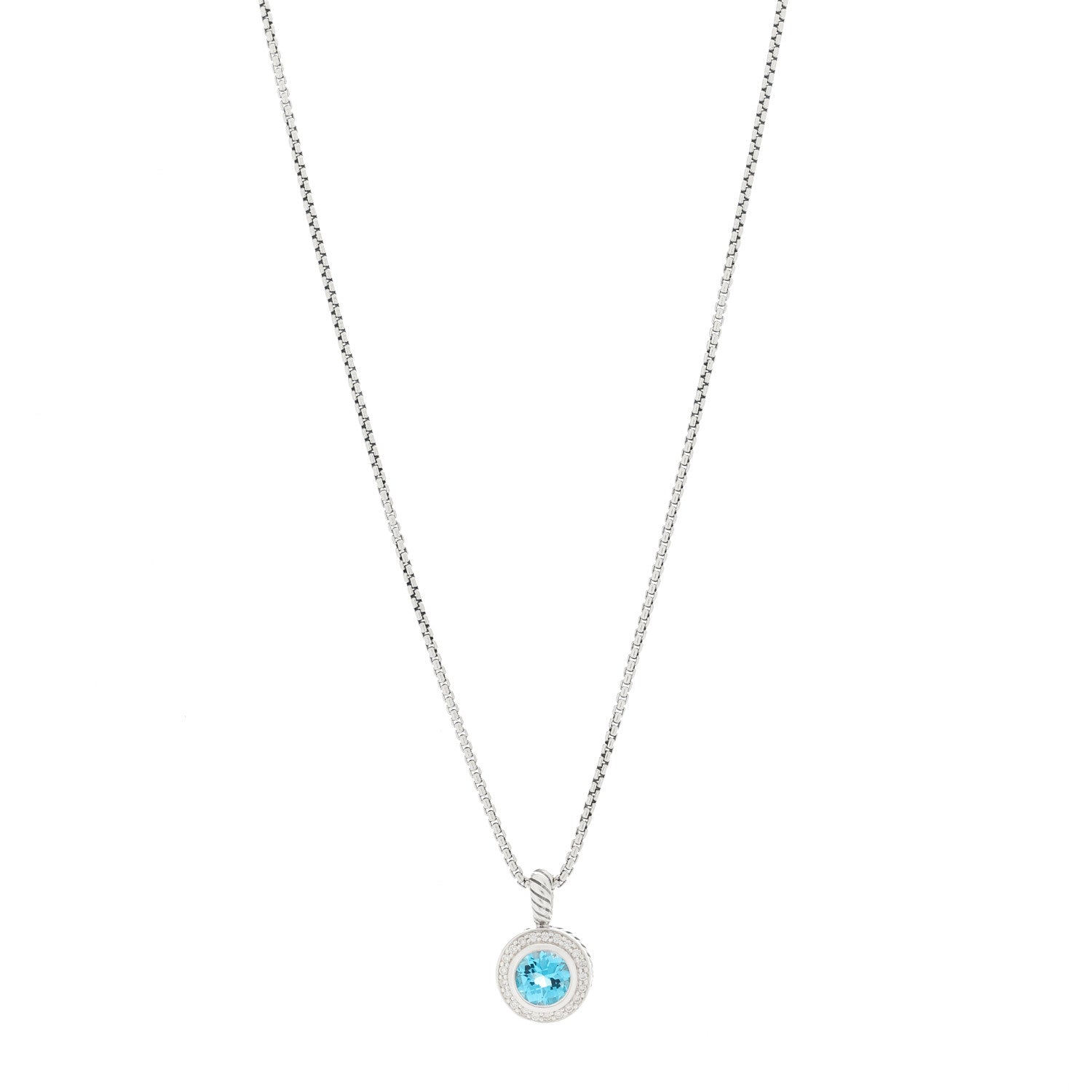 David Yurman Sterling Silver Diamond Blue Topaz 8mm Petite Cerise Pendant Necklace 1 of 4