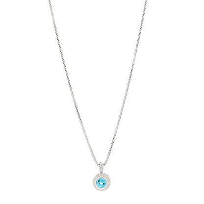 David Yurman Sterling Silver Diamond Blue Topaz 8mm Petite Cerise Pendant Necklace 1 of 4
