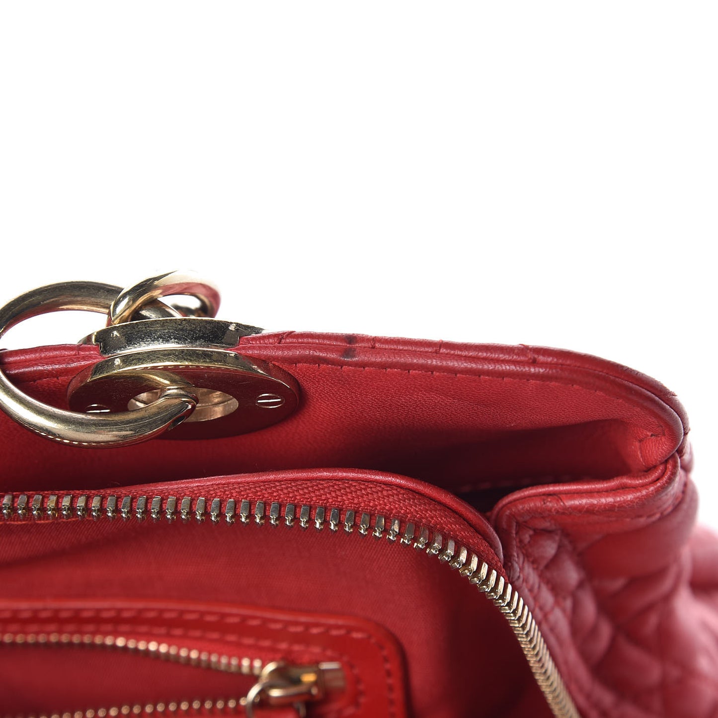 Lambskin Cannage Small Dior Soft Zipped Shopping Tote Red