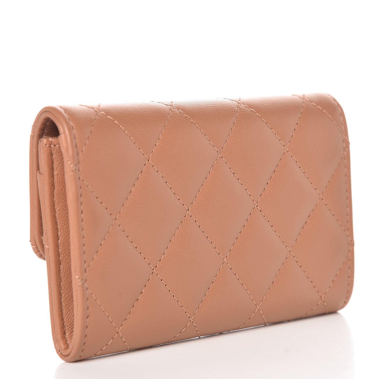 Lambskin Quilted Flap Card Holder Beige