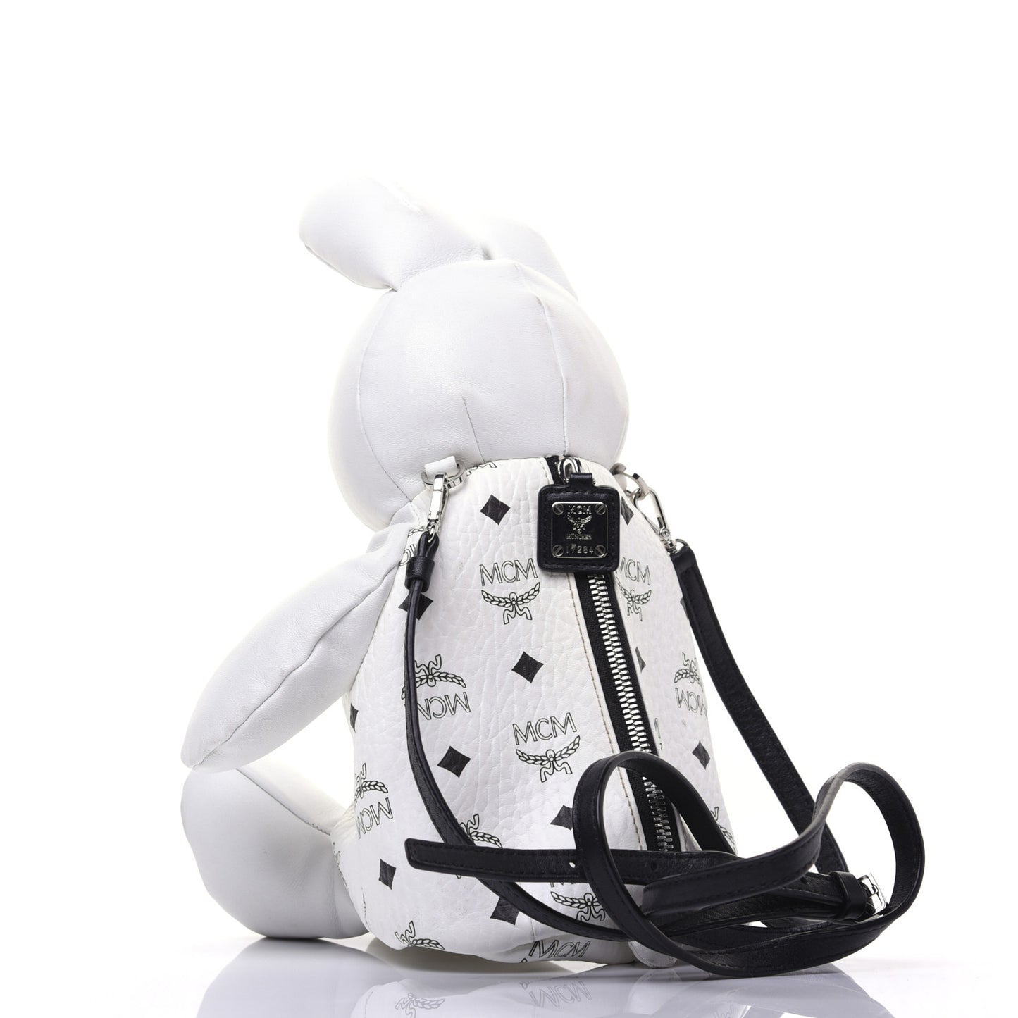 Calfskin Visetos Rabbit Zoo Doll Crossbody White