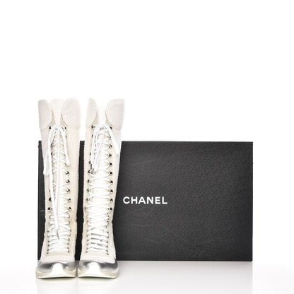 Chanel Tweed Suede Calfskin Sneaker High Boots 38 White Silver 6 of 6