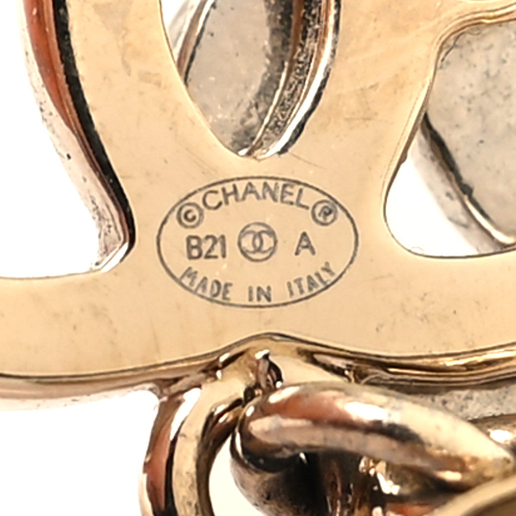 Chanel Crystal Pearl Double CC Drop Earrings Gold Silver 4 of 5