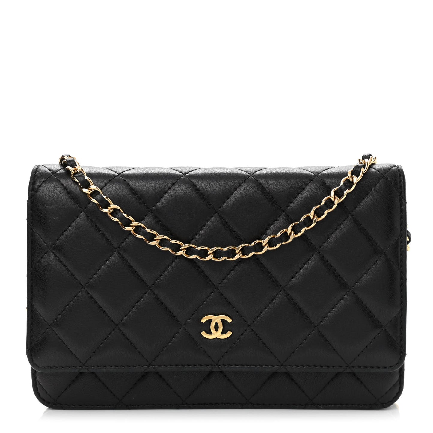 Lambskin Quilted Wallet On Chain WOC Black