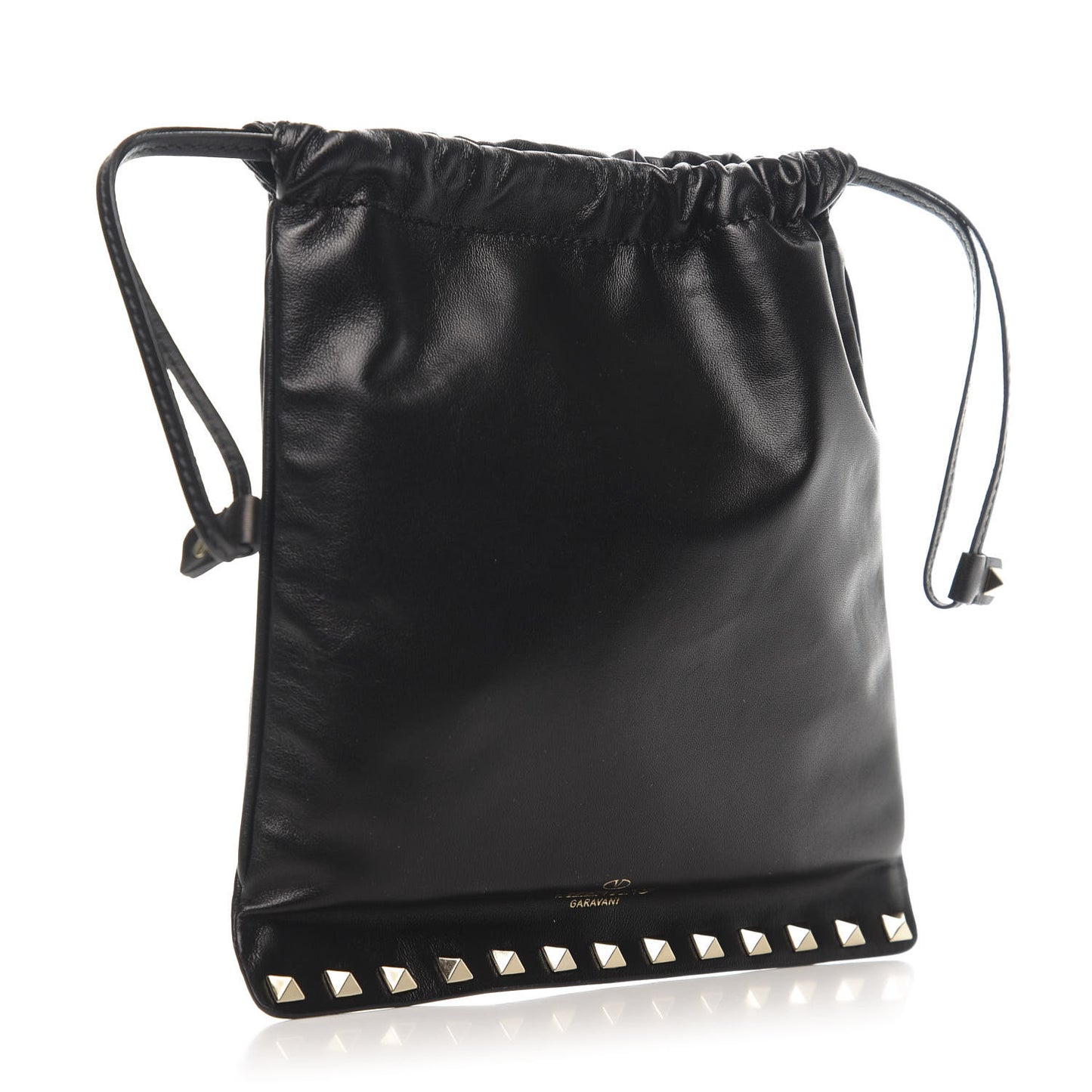 Calfskin Rockstud Drawstring Pouch Black