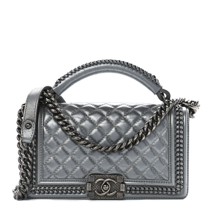 Chanel Metallic Aged Calfskin Quilted Medium Top Handle Boy Flap Silver 1 of 11