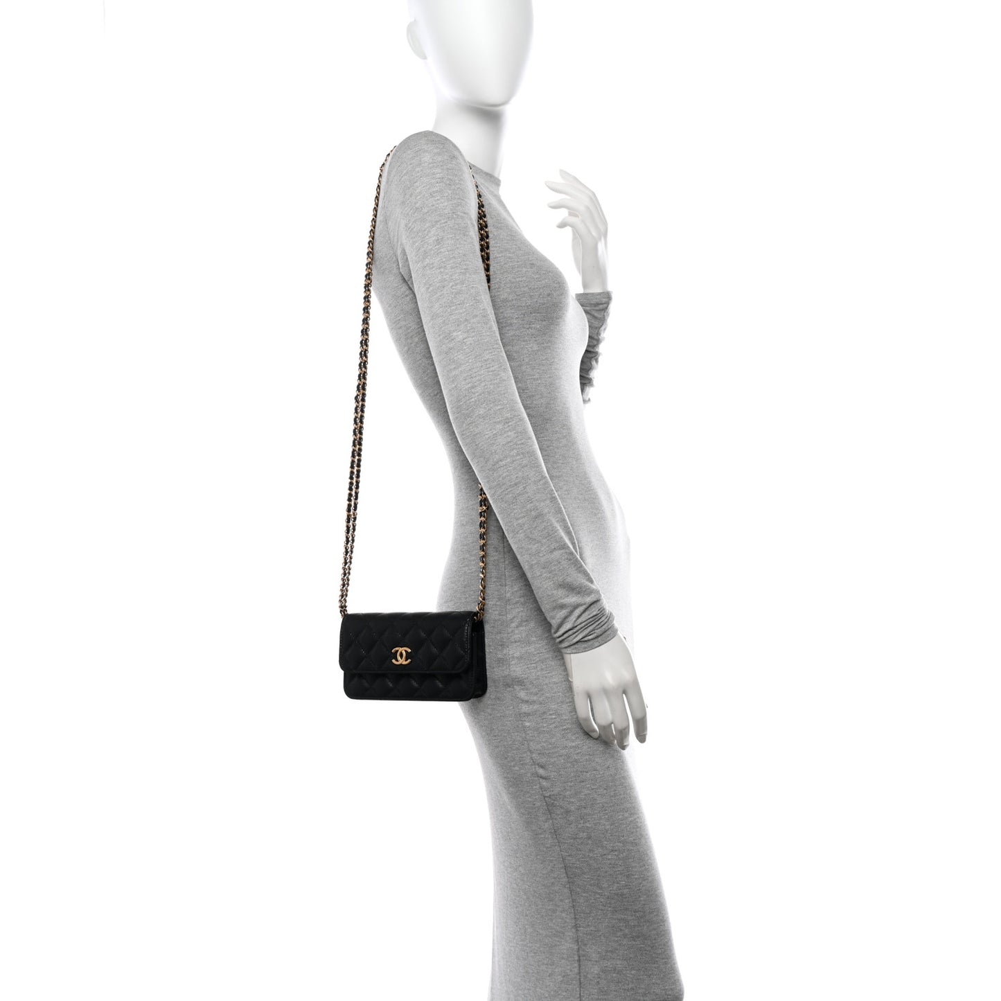 Caviar Quilted Flap Phone Holder With Chain Black
