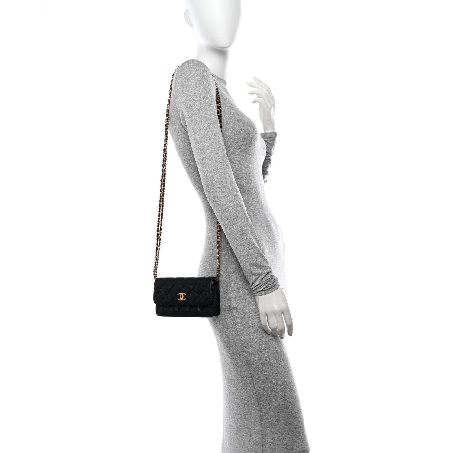 Chanel Caviar Quilted Flap Phone Holder With Chain Black 2 of 12