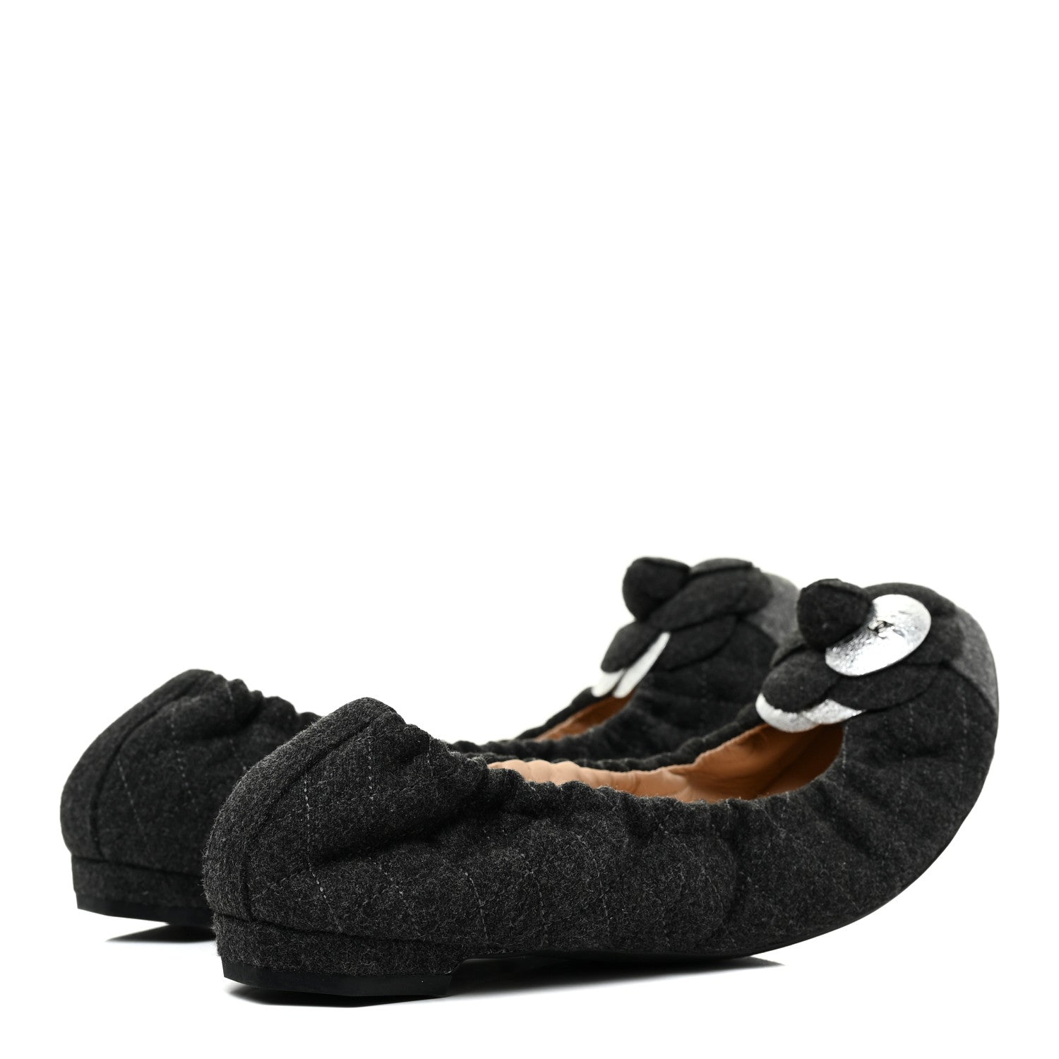 Chanel Tweed Quilted Camellia Cap Toe Ballerina Flats 37 Grey 4 of 9
