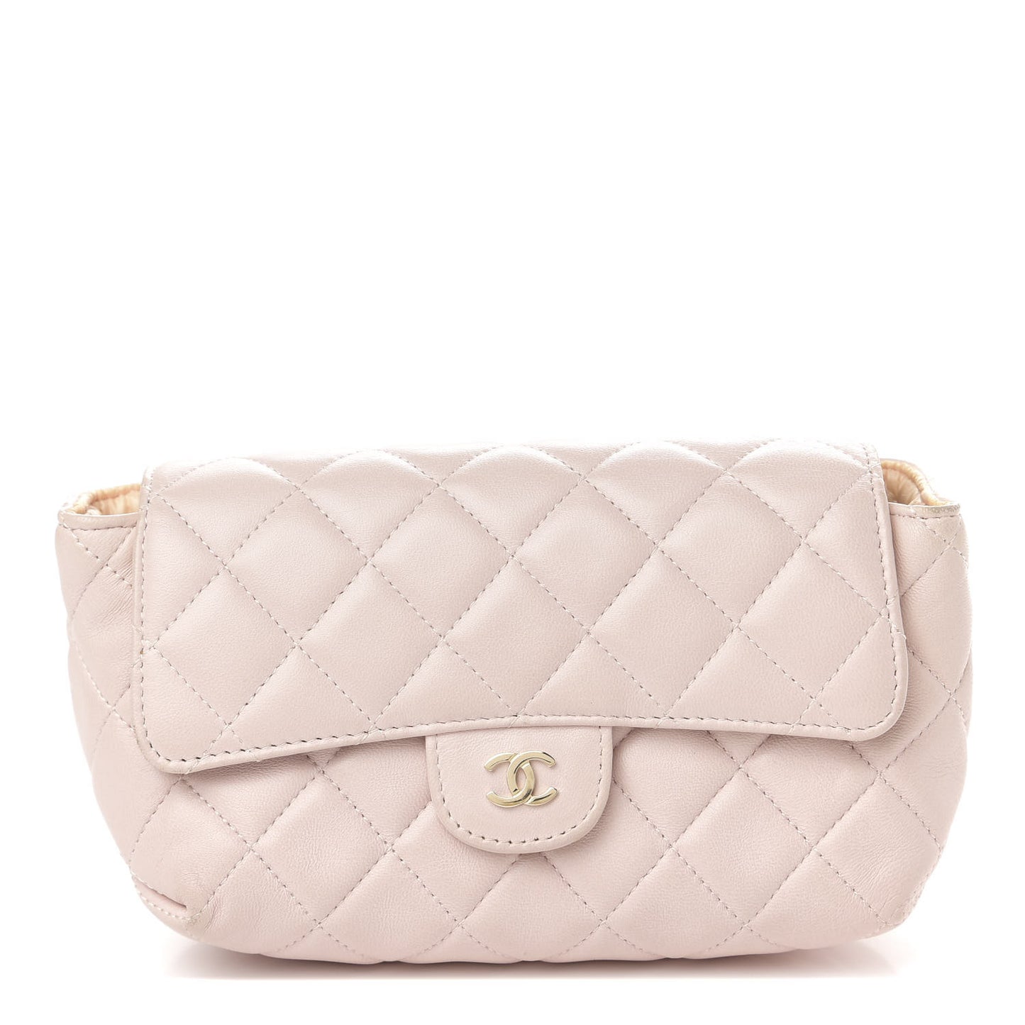 Lambskin Quilted Flap Cosmetic Case Light Pink
