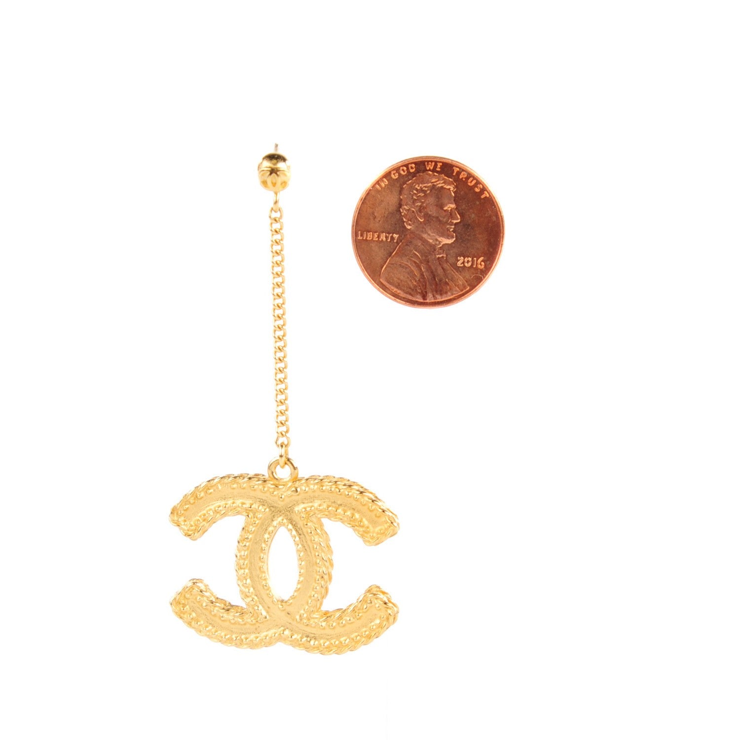 Chanel CC Drop Earrings Matte Gold 2 of 5