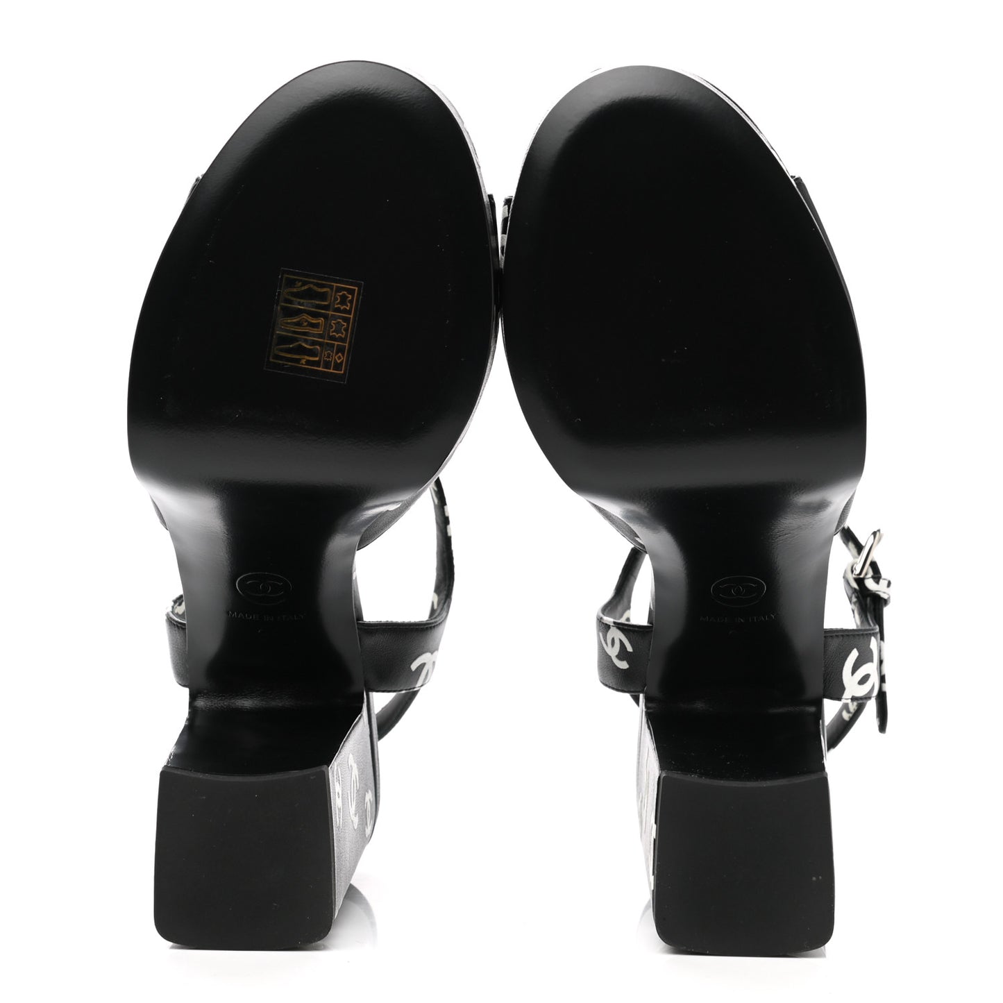 Printed Lambskin CC Platform Sandals 38 Black White