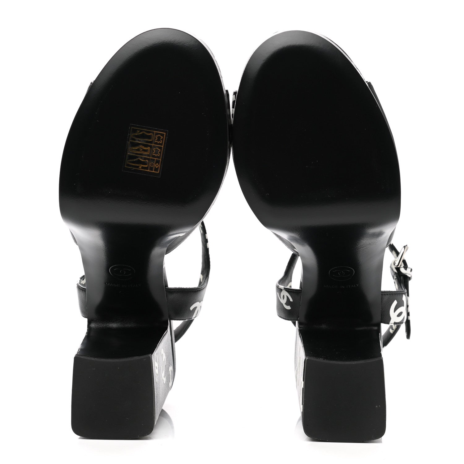 Chanel Printed Lambskin CC Platform Sandals 38 Black White 5 of 9