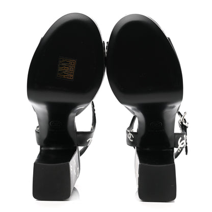Chanel Printed Lambskin CC Platform Sandals 38 Black White 5 of 9