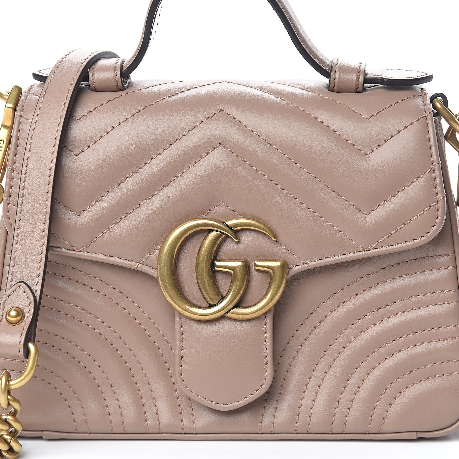 Gucci Calfskin Matelasse Mini GG Marmont Top Handle Shoulder Bag Porcelain Rose 11 of 11
