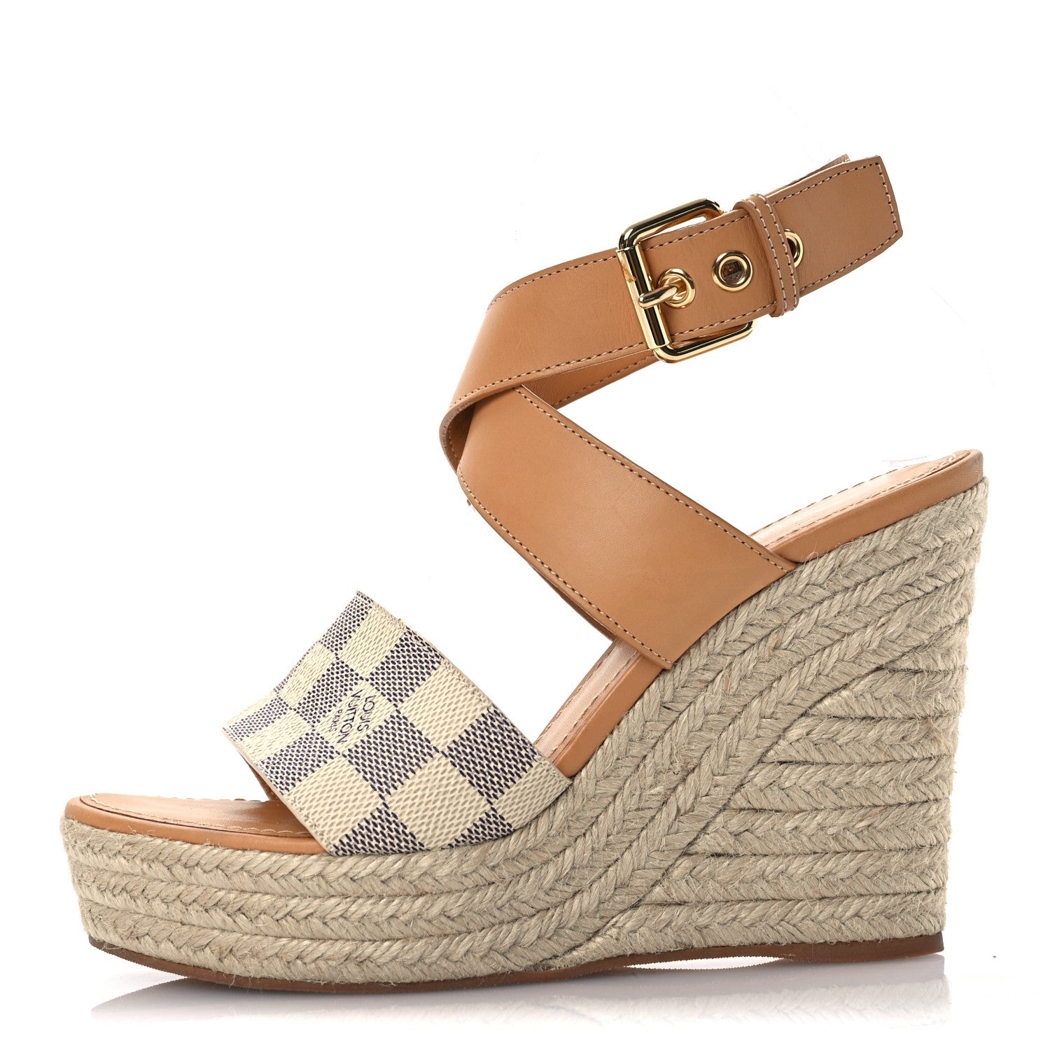 Louis Vuitton Damier Azur Starboard Wedges 38 Tan 1 of 13