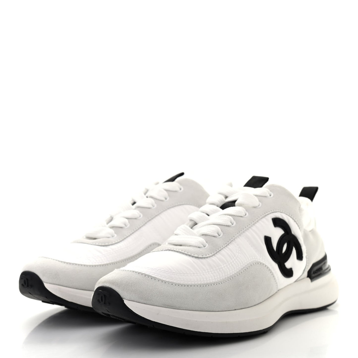 Nylon Suede Calfskin Womens CC Sneakers 39.5 White Ivory