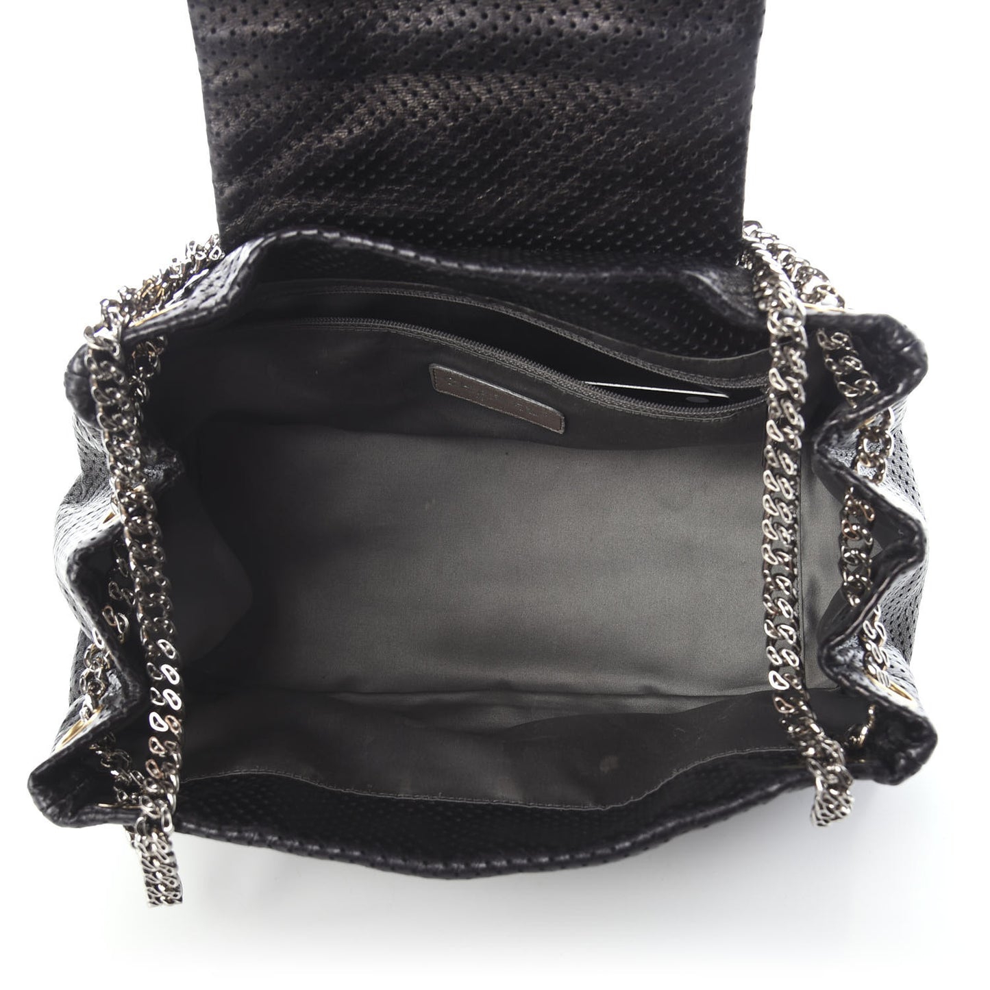 Metallic Calfskin Perforated Drill Accordion Flap Black