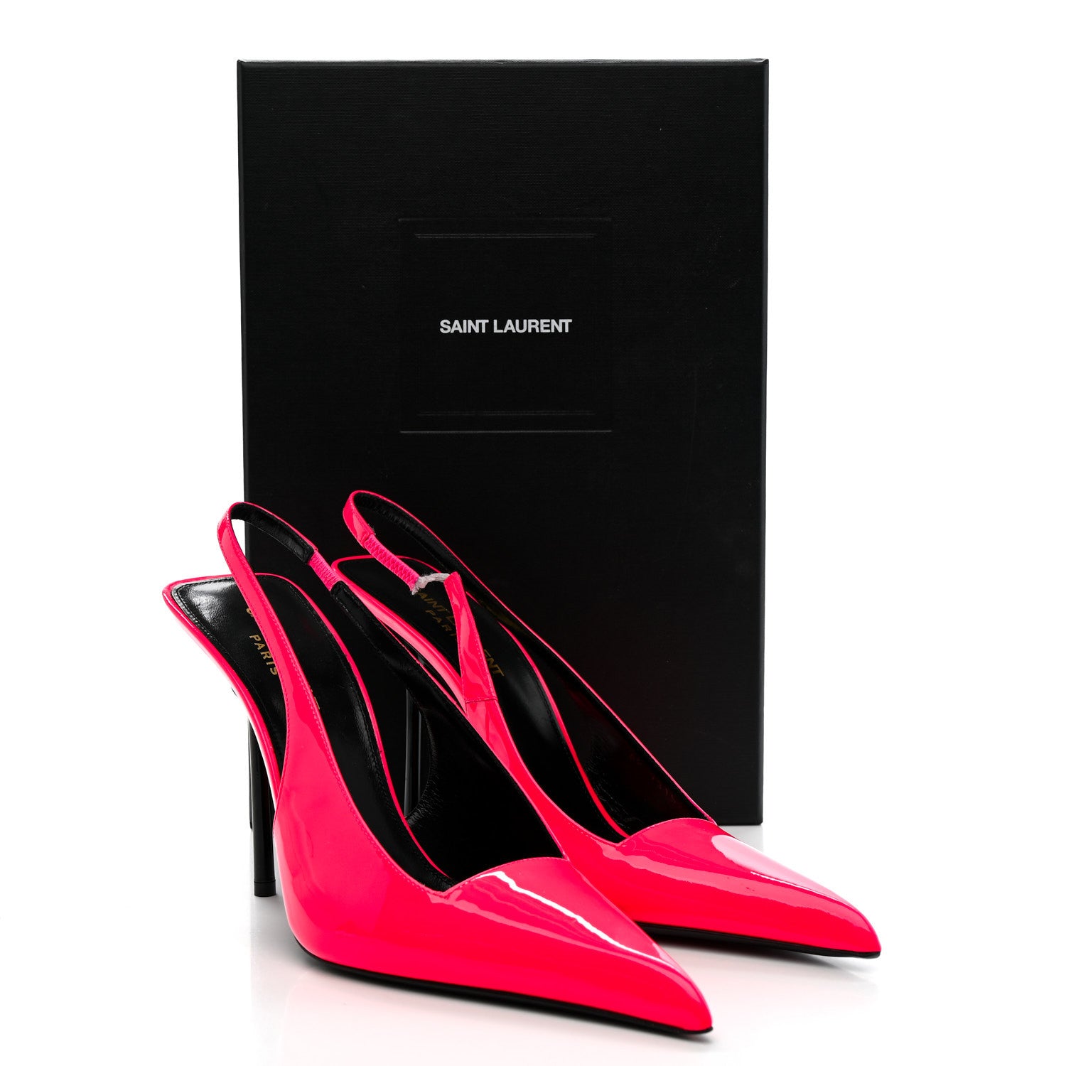 Saint Laurent Patent Calfskin Kiss 105 Slingback Pumps 39.5 Highlighter Coral 10 of 10