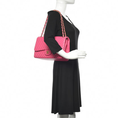 Chanel Lambskin Chevron Quilted Jumbo Double Flap Pink 2 of 14