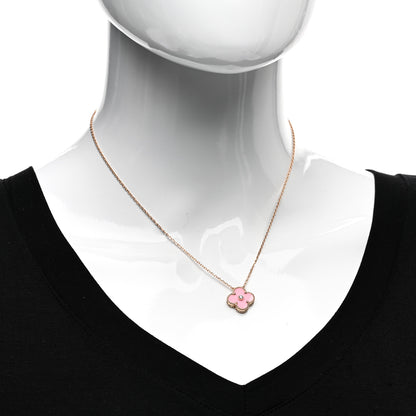 Van Cleef & Arpels 18K Rose Gold Diamond Pink Porcelain Vintage Alhambra Pendant Necklace 2 of 5