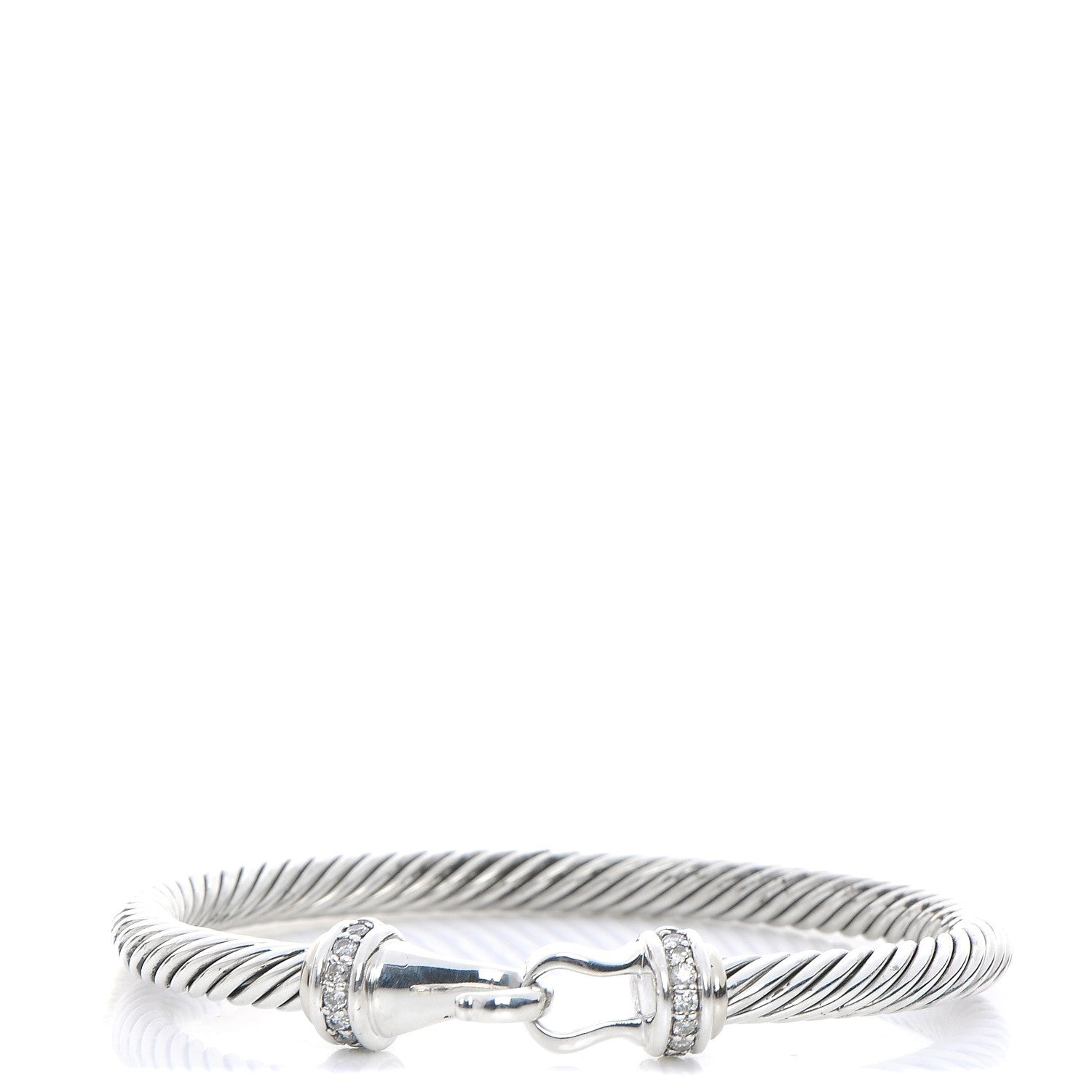 David Yurman Sterling Silver Diamond 5mm Cable Buckle Bracelet 1 of 4