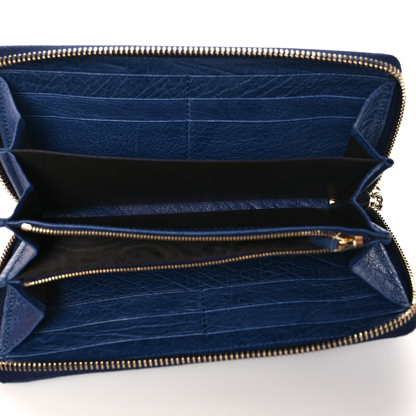 Ostrich Bamboo Zip Around Wallet Dark Blue