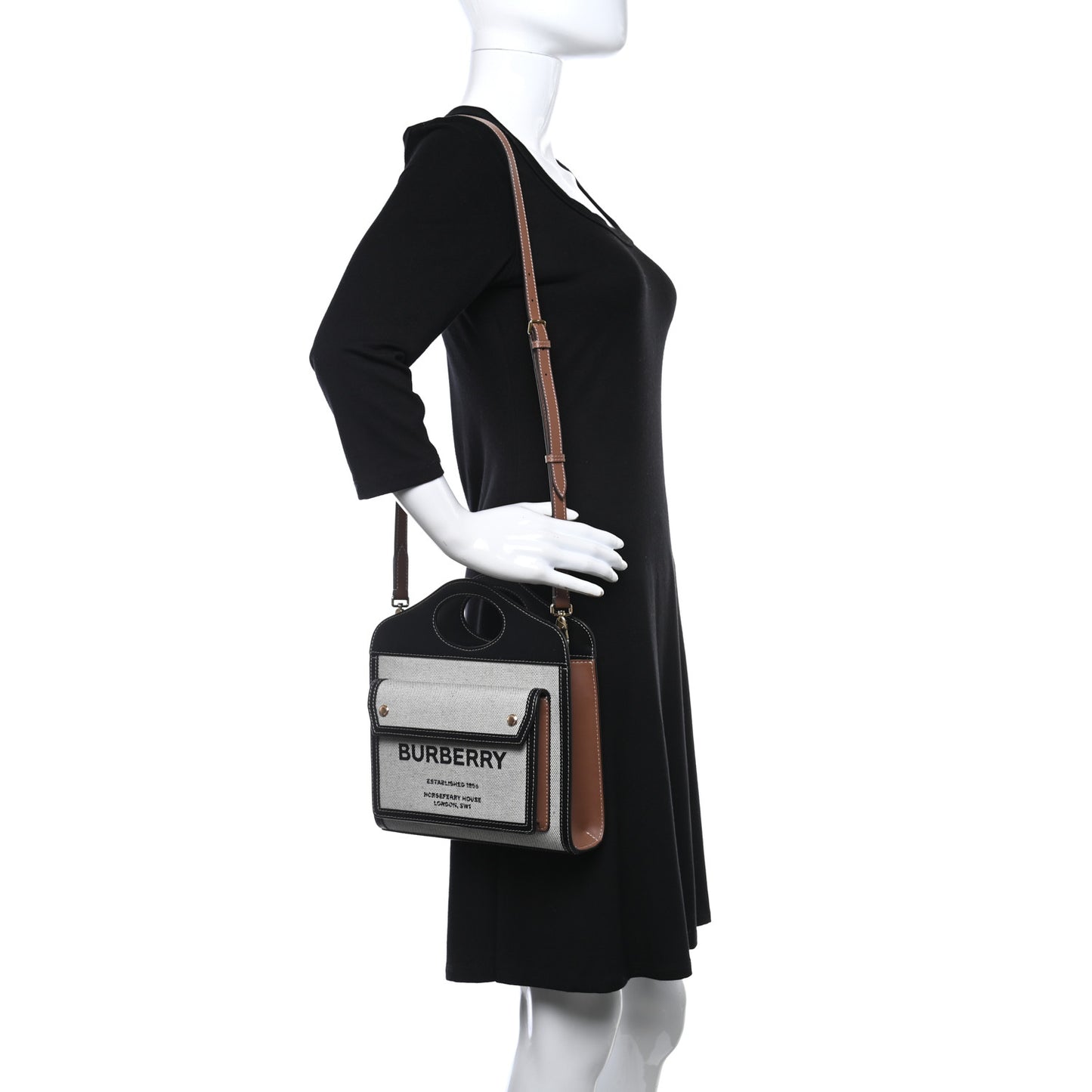 Smooth Calfskin Canvas Two Tone Mini Pocket Bag Black Tan