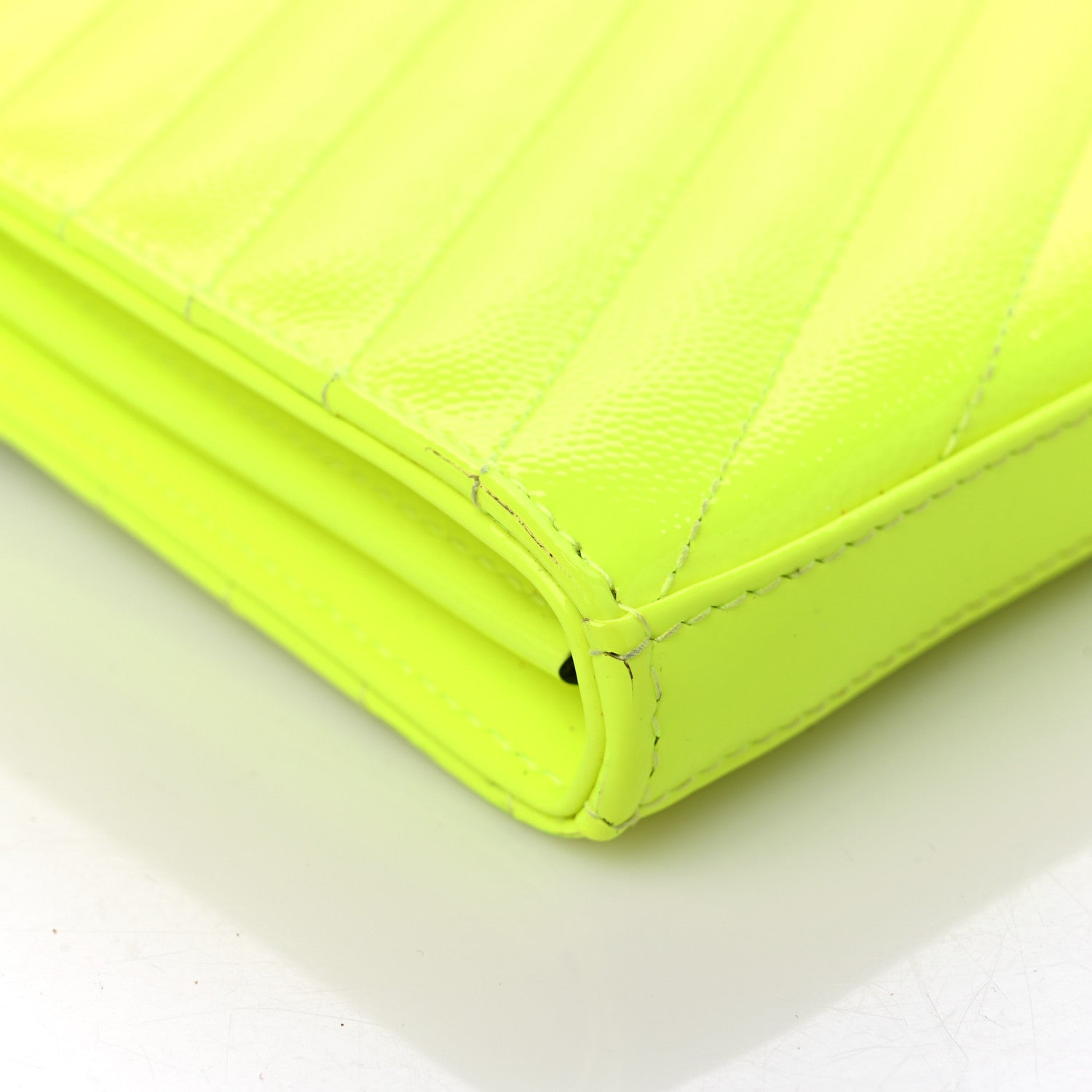 Saint Laurent Patent Grain De Poudre Matelasse Chevron Monogram Chain Wallet Neon Yellow 9 of 15