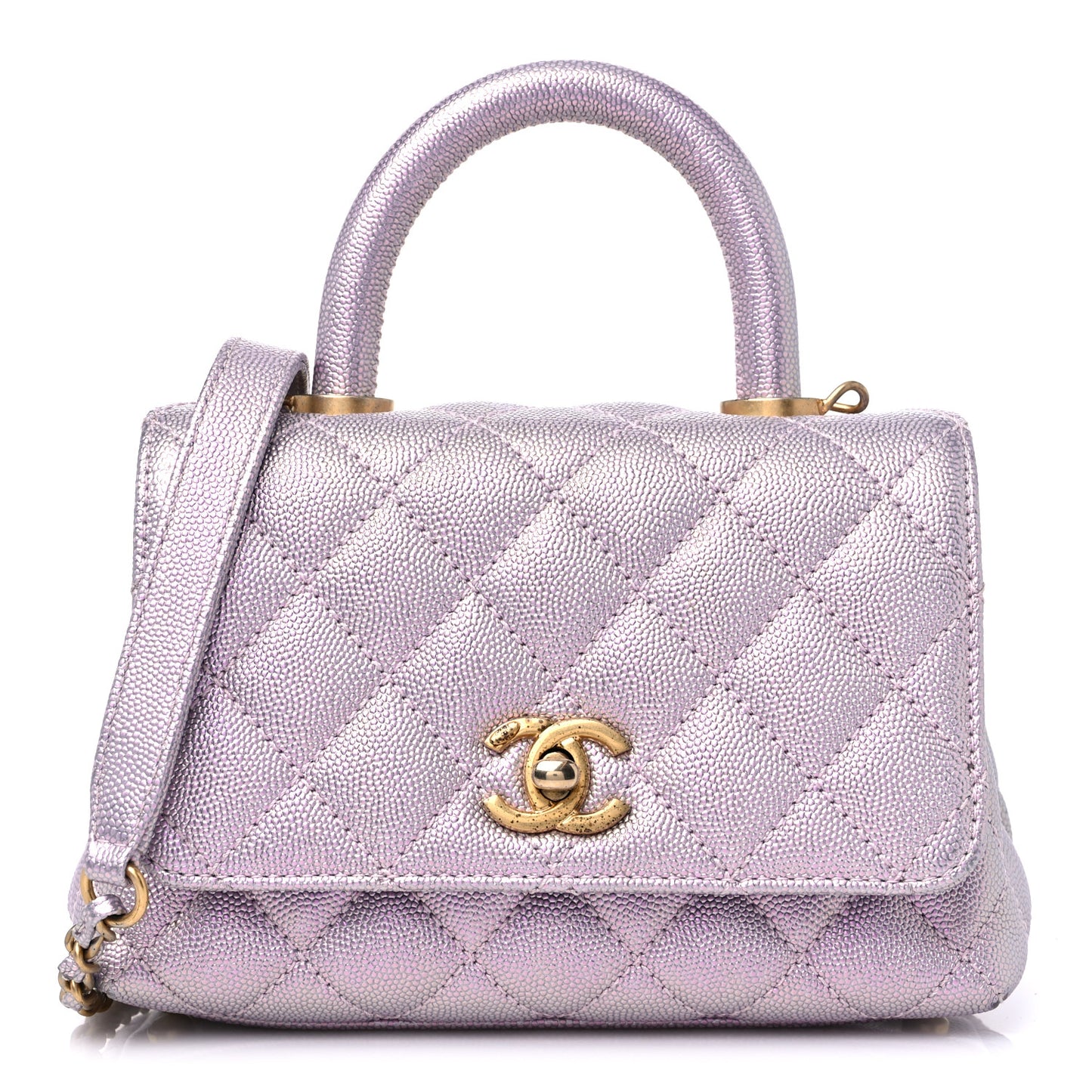 Iridescent Caviar Quilted Extra Mini Coco Handle Flap Purple