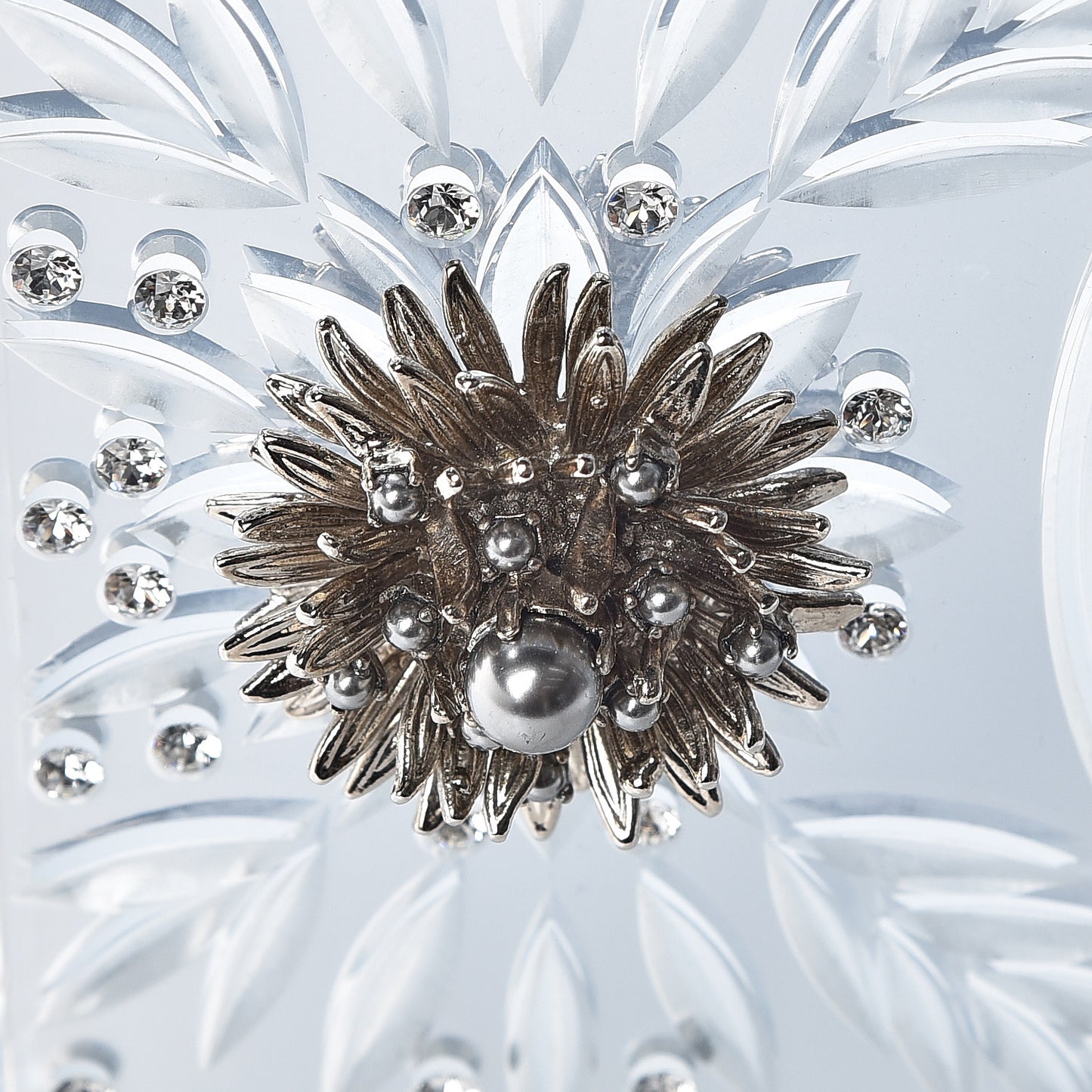 Plexiglass Embellished Metallic Dauphine Box Bag Argento