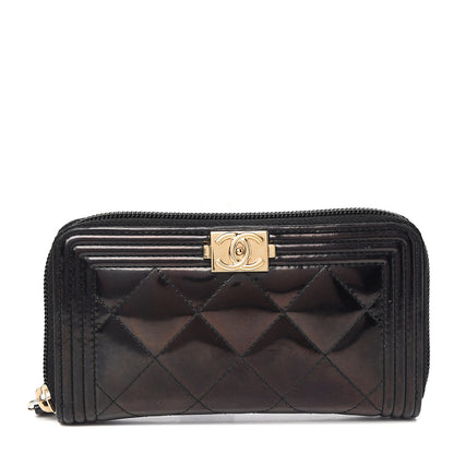 Chanel Glazed Calfskin Quilted Small Boy Zip Around Wallet Black 1 of 9
