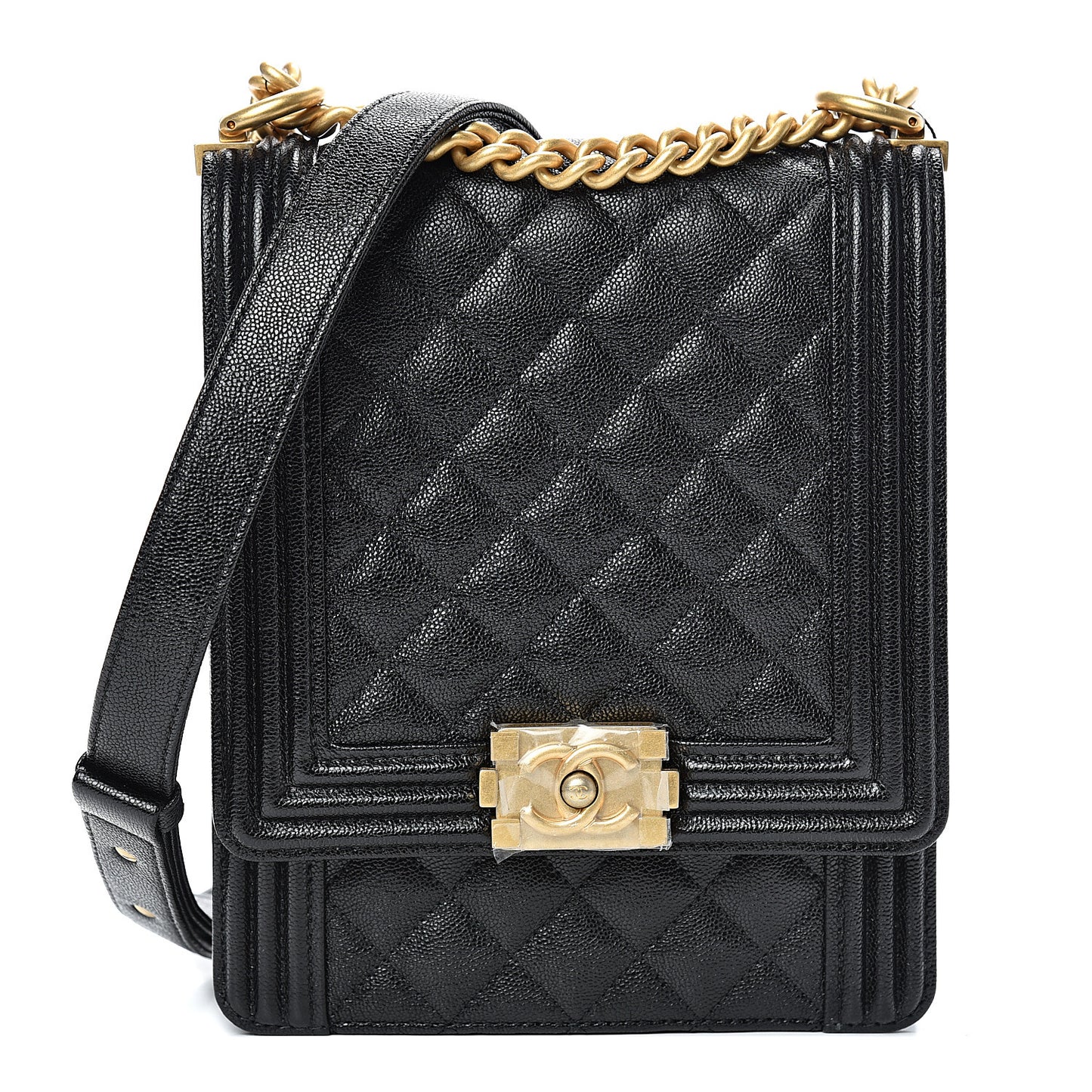 Caviar Quilted North South Boy Flap Black