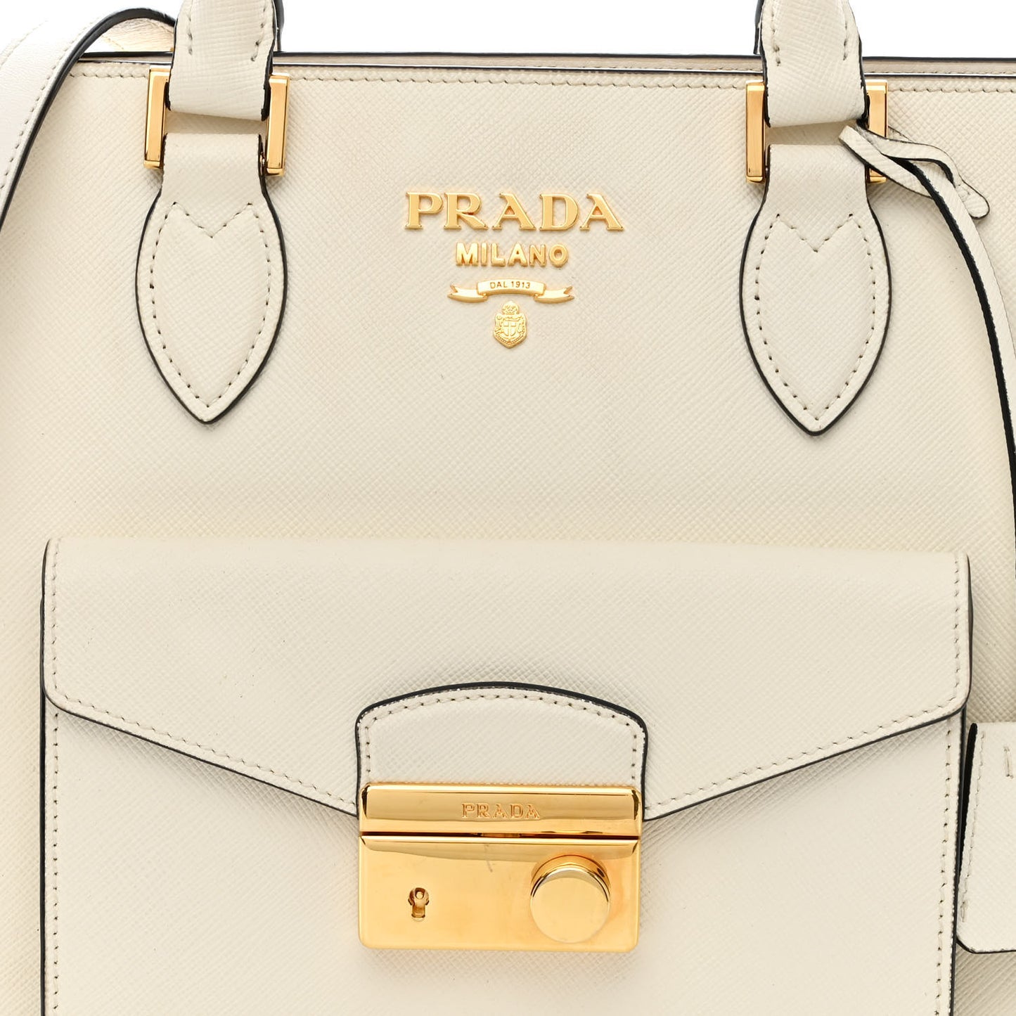 Saffiano Soft Calfskin Front Pocket Zippered Tote White