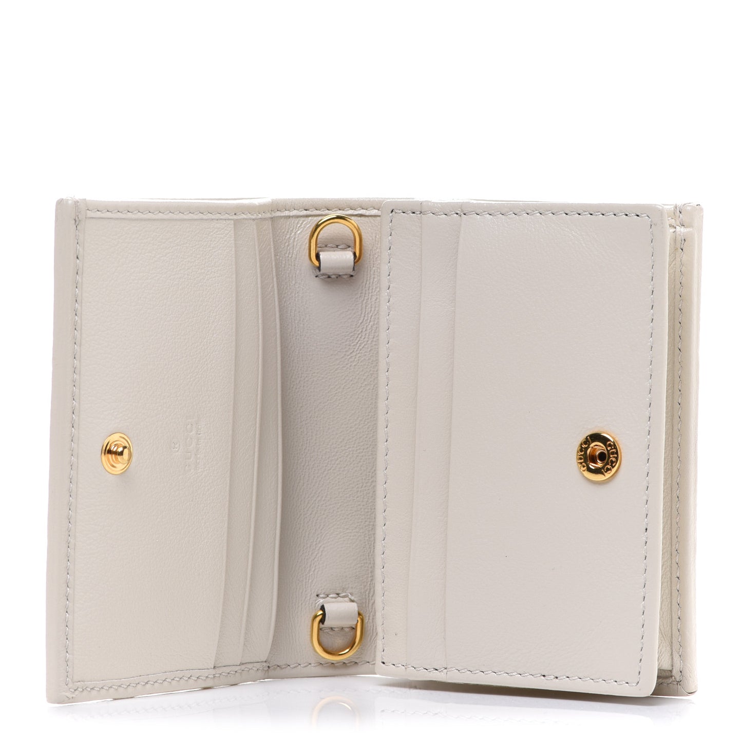 Calfskin Web Rajah Chain Card Case Wallet White