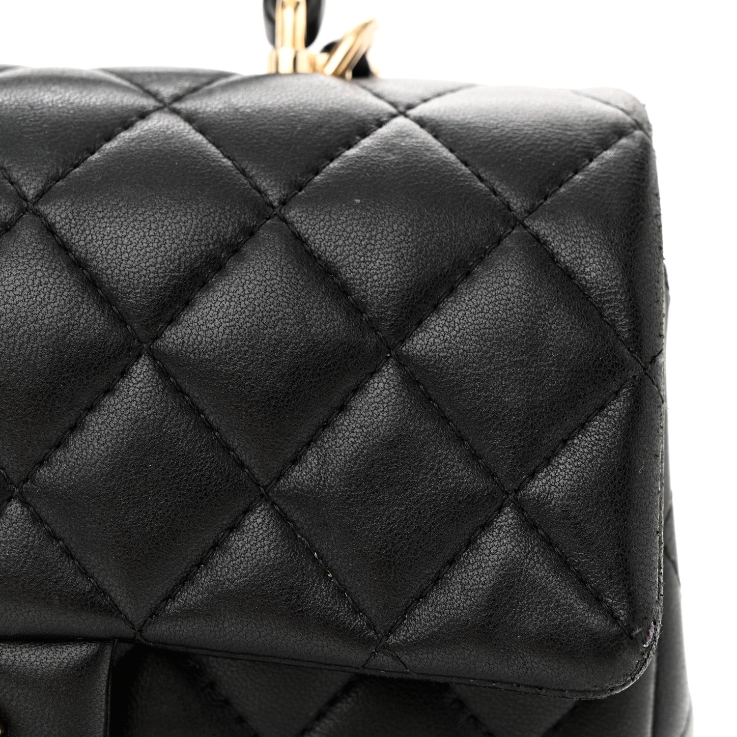 Chanel Lambskin Quilted Mini Lion Charm Top Handle Rectangular Flap Black 13 of 17
